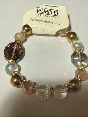 Pure Collection Gold and Purple Iridescent Bead Stretch Bracelet